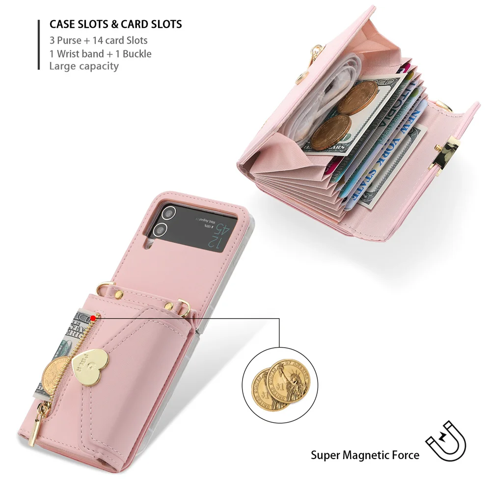 Z Flip5 Flip4 Leather Wallet Case For Samsung Galaxy Z Flip 5 4 3 5G Luxury  Card Holder Phone Bag Flip Book Cover Funda Etui - AliExpress