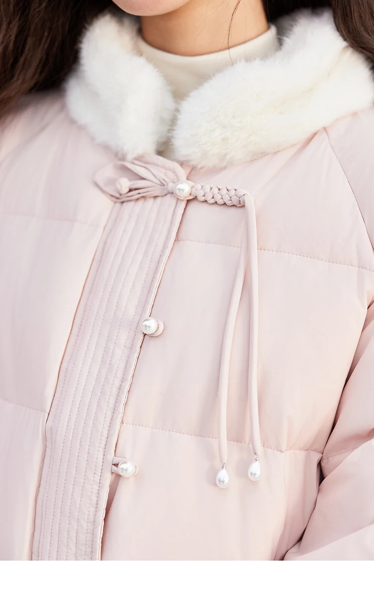 MISHOW Fur Collar Thick Women's Winter Down Jacket Spliced Pearl Single Breasted Pocket Duck Down Coats Office Lady MXD59Y0060