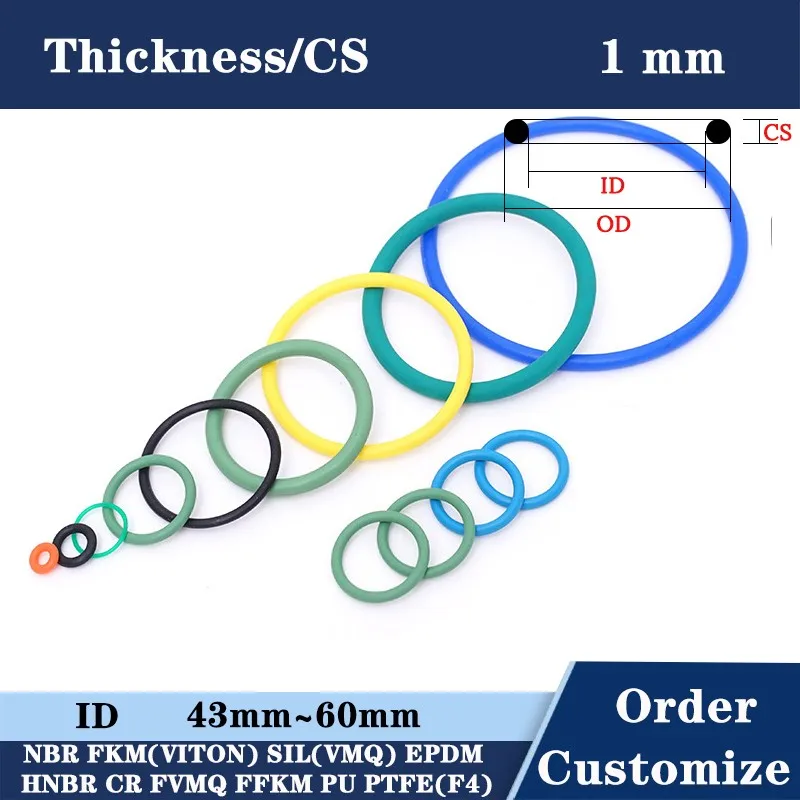 ¶ β/CS 1mm Ǹ FKM FVMQ FFKM EPDM HNBR NBR65 70 80 90 ID 42.5  60mm   O  Ŷ