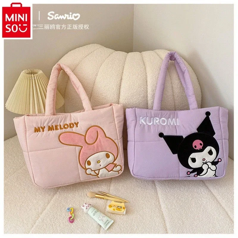 MINISO Sanrio Hello Kitty Kuromi Sweet Printed Women's High Quality Down Material Large Capacity Storage Handbag