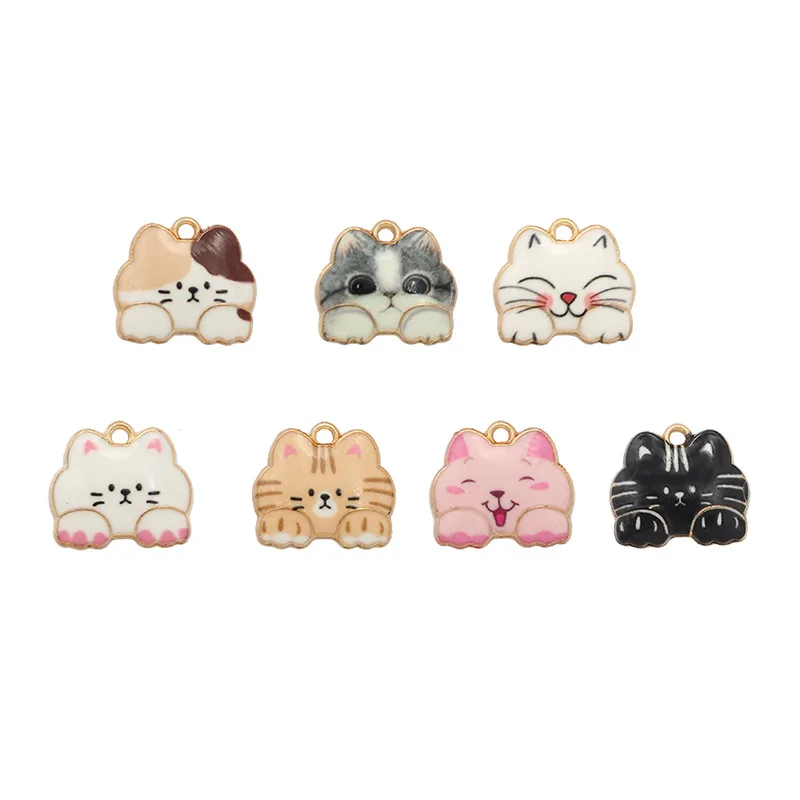 

10pcs cute printed cat alloy enamel earrings bracelet charms for jewelry making phone charm DIY handmade jewelry wholesale