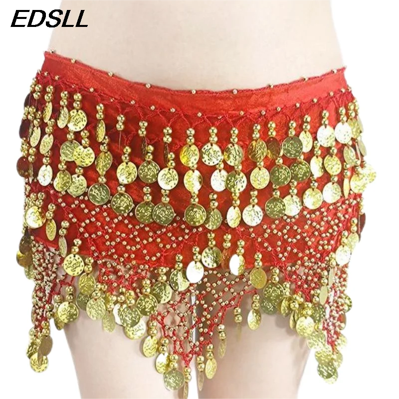 

Hot Selling Women's Dance Accessories Sequin Hip Scarf Women's Belly Dance Gold Coin Waist Chain Hip Scarf Belly Dance Belt
