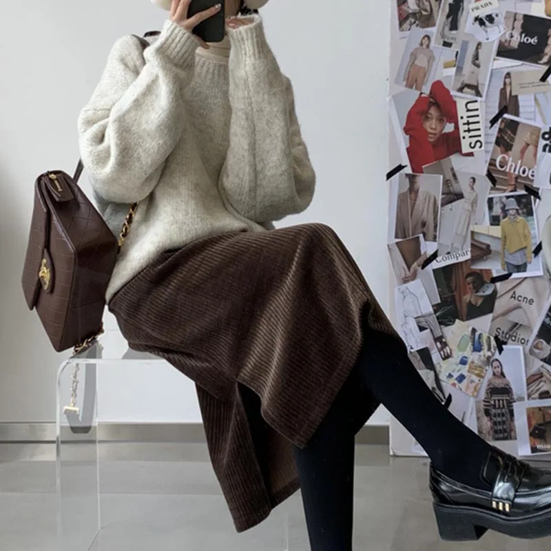 Maternity Fashion Clothes Fashion Skirt for Pregnant Women Winter Fall Design Adjustable Waist Loose Split Mid-length Skirt