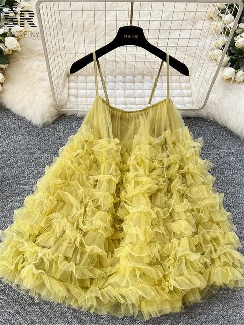 SINGREINY Summer Birthday Party Dress Strapless French Style Solid Sundress Ladies Sexy Gentle Vacation Mesh Loose Tutu Dress