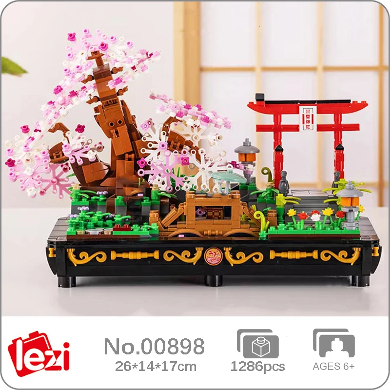

Lezi 00898 Eternal Plant Cherry Tree Gate Bridge River Garden Bonsai Pot DIY Mini Blocks Bricks Building Toy For Children No Box