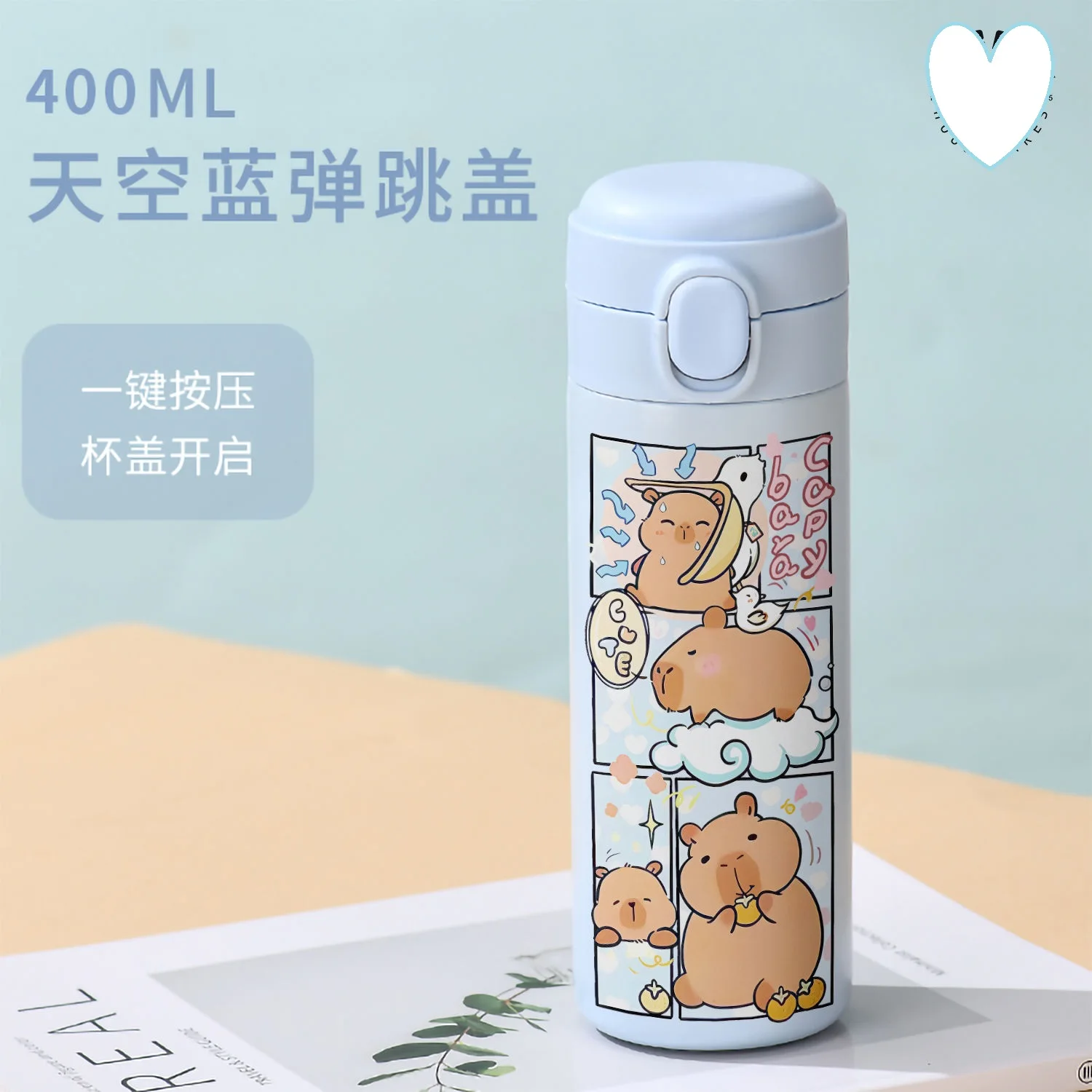 New 400ml Capybara Thermo Anime Cute Capybara Water Bottle Water Cups Mug capybara Popular Thermal 316 Stainless Steel Cup