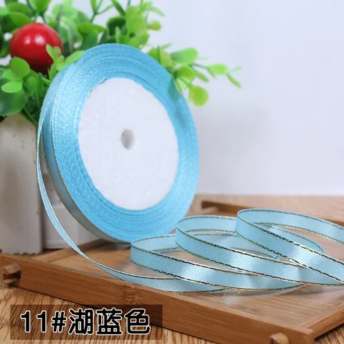 Gold Edged Single Face Satin Ribbon - 22m Roll, 6mm Width for Elegant Wedding and Gift Decoration
