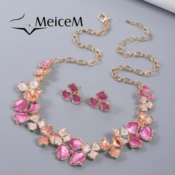 2024 Romantic Flowers Jewelry Sets Fashion Spring/Summer Earrings Necklace Set Mother's Day Gift Banquet Accessories for Women 1