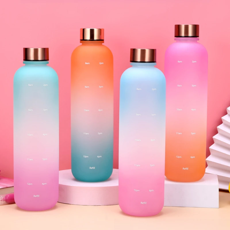 1000ML Gradient Color Water Cup Sports Water Bottle with Time Marker Leak-proof Cup Portable bottle for Sport Fitness