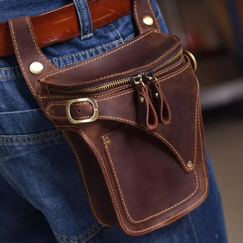 

Motorcycle Bag For Men Genuine Leather Hip Belt Bag Men's Crazy Horse Waist Pack Male Hip Fanny Packs Bag Men's Phone Pouch