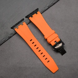 Premium Sports Silicone Band with Butterfly Clasp - 49mm 46mm 45mm 44mm (Black orange)