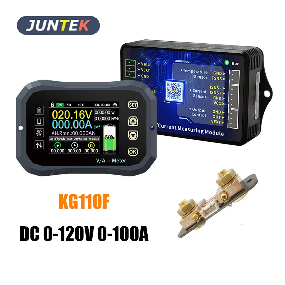 Battery Monitor Bluetooth KG110F DC 0-120V 100A Battery Tester Voltage Current VA Coulomb Meter Capacity Indicator