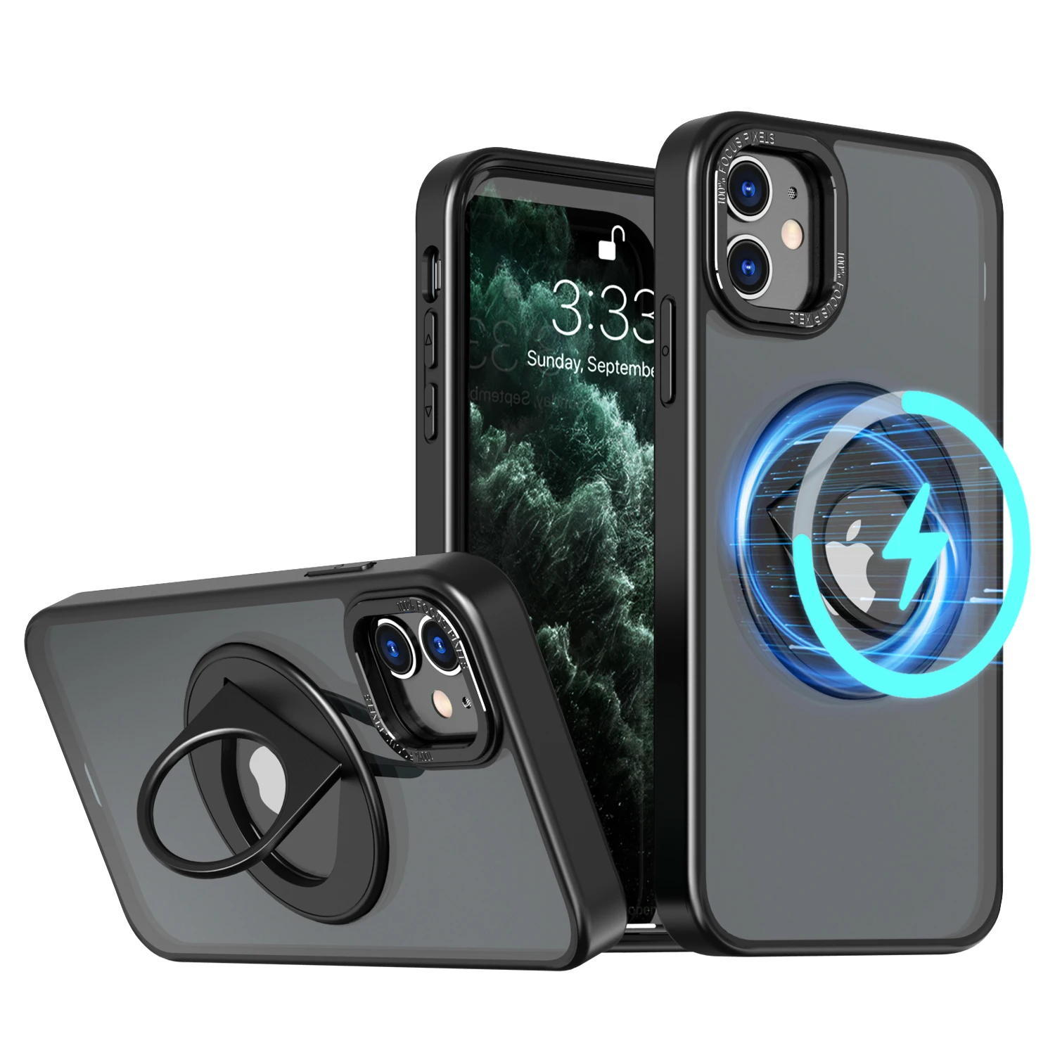 

Magnetic Phone Case Shockproof With Holder Magnetic Case Magsafing Iphone 11 12 Case for Iphone 11 12 Pro Max Phone Cover