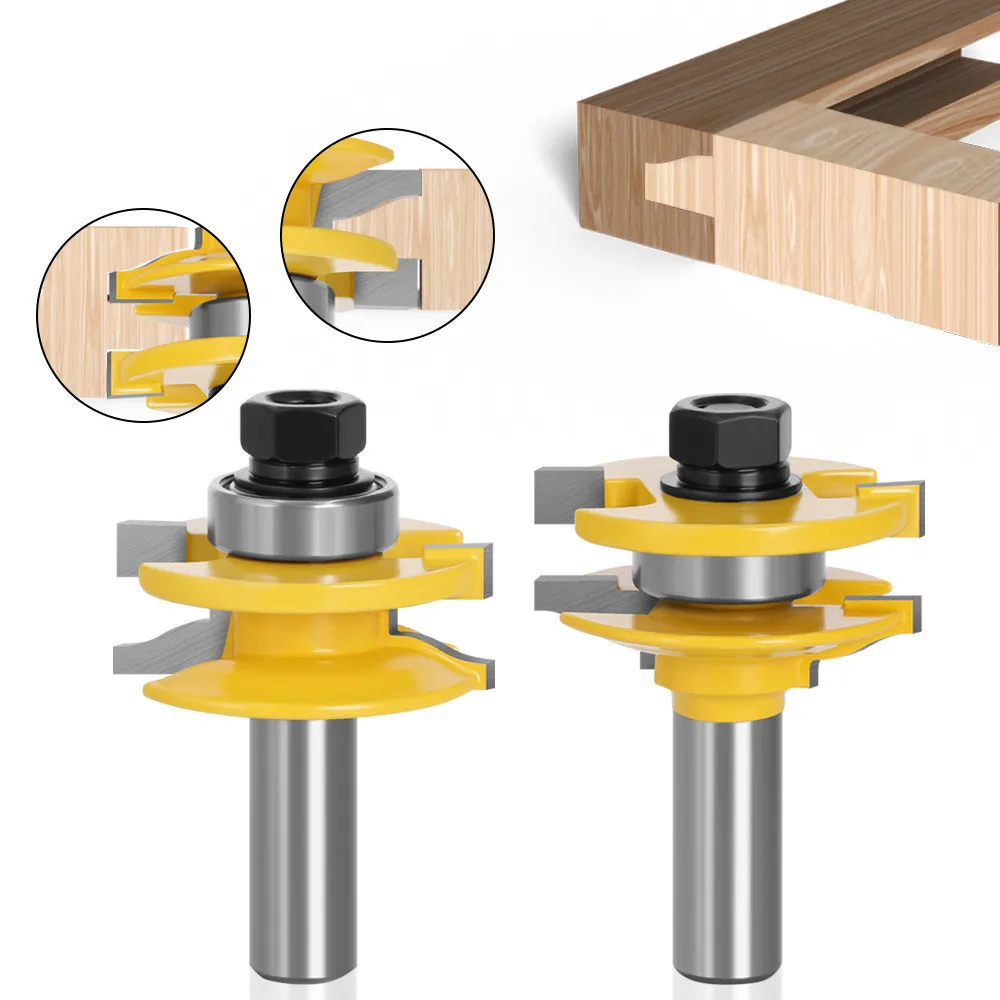 

12mm 1/2" Shank 2pcs set Rail & Stile Router Bits Matched 2 Bit Ogee Tenon Cutter Door Window Woodworking Tools