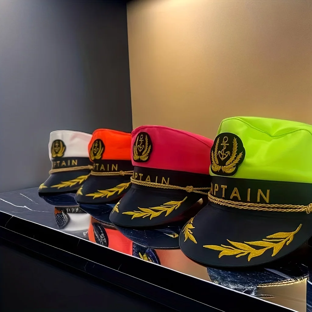 HongLuan Cruise Party Music Festivals Woman Captain Hat Solid Color Military Cap Badge & Letter Embroidery Hats For Beach