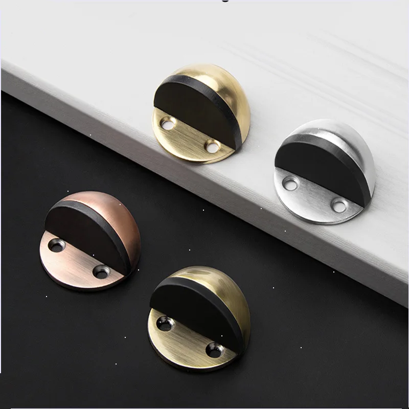 Zinc Alloy Rubber Door Stopper Non Punching Sticker Hidden Door Holder Catch Floor Mounted Nail-free Stop Hardware