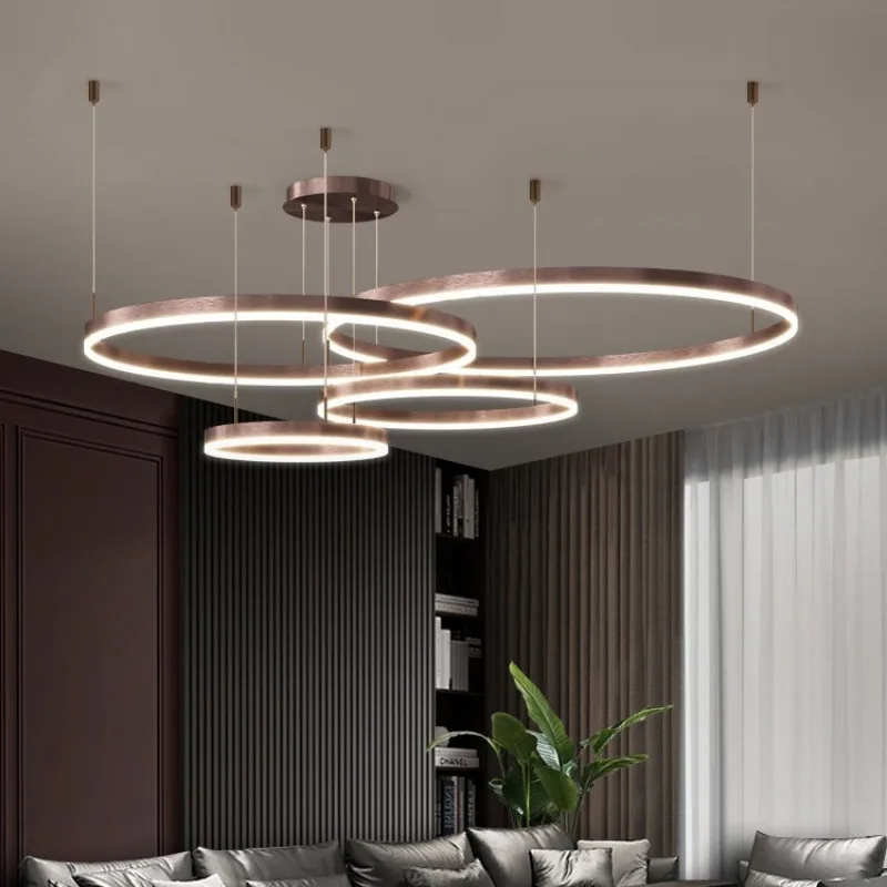 

2024 Modern Led Chandelier Acrylic Brushed Rings Ceiling Home Lighting Mounted Dinning Table Hanging Lamp Gold&Coffee Color