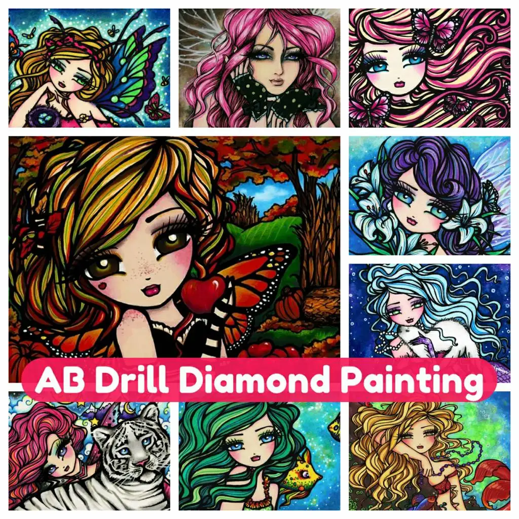 

DIY Kit Mosaic Art AB Diamond Painting 5D Eyes Fairy Girl Embroidery Handmade Full Drill Round Square Cross Stitch Gift for Kids