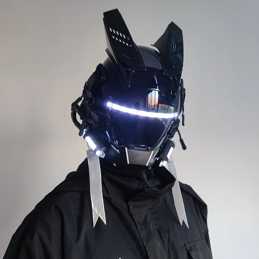 Cyberpunk Mask Led Hair Festival Halloween Christmas Cosplay Helmet Party Gift For Adults