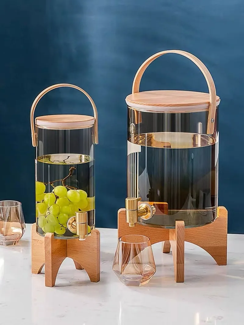 Glass Cold Water Pitcher Household Large Capacity With Tap Cups Wine Juice Barrel Heat Resistant Lemon Bottle