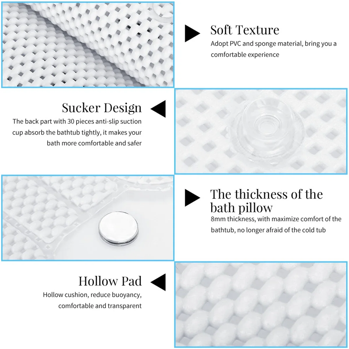 Bath Pillow Breathable Bath Pillow Non-Slip 3D Mesh Bathtub Spa Head Rest With Suction Cup Support Neck Back Full Body Rest Bathroom Supply