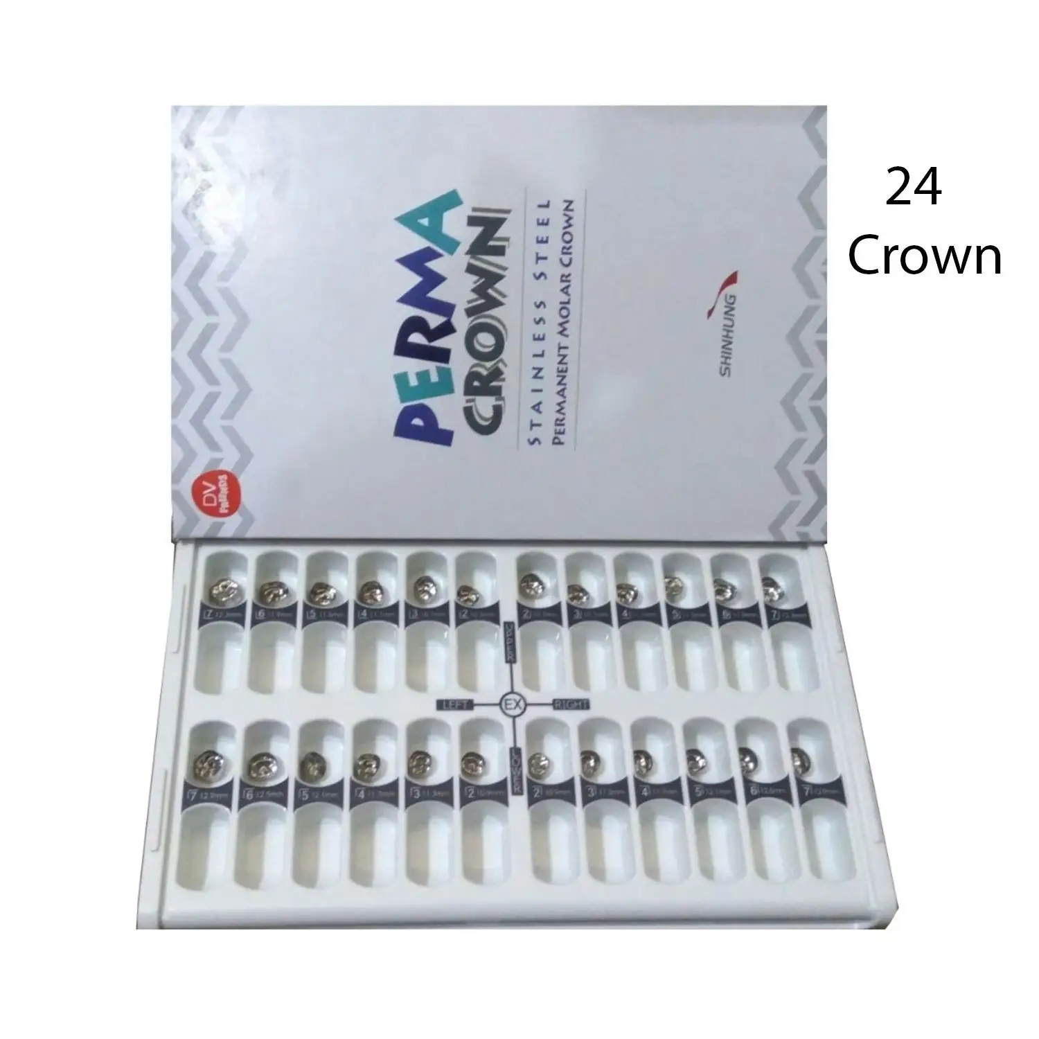 

Shinhung - Perma Crown Permanent Stainless Steel Molar Crown Kit (24 Crowns) - Dental Stainless Steel Permanent Crown (24 Crowns