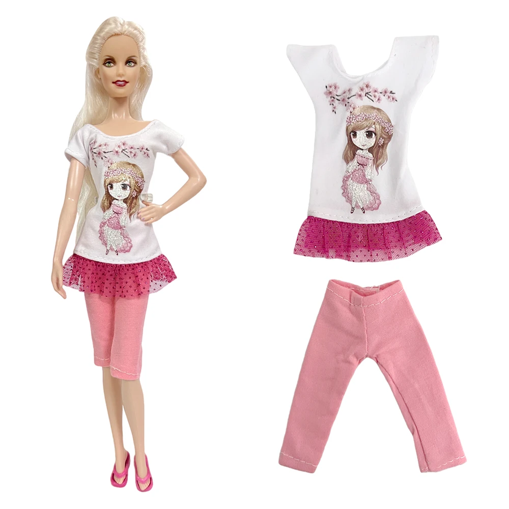 

NK Official 1 Pcs Fashion Dress Cute Pattern Shirt Modern Pink Trouseres Clothes For Barbie Doll Accessories Dressing Up Toys