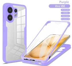 360° Full Protection Transparent HD Phone Case - 3 - in - 1 Design with PC+TPU Materials for VIVO Y76S 5G (PURPLE)