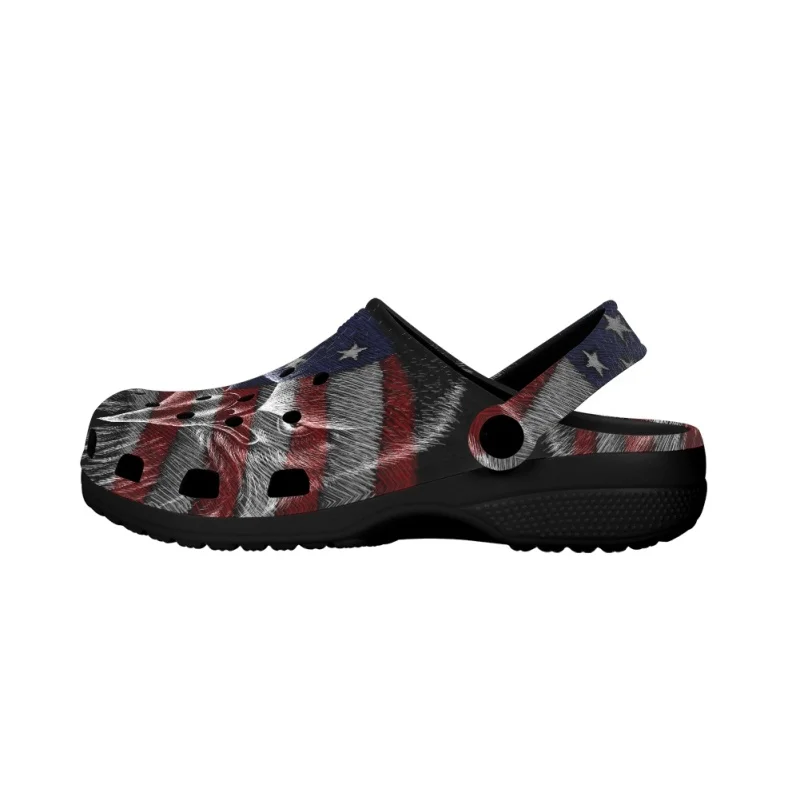 America Flag Printed Sandals Zapatos Casual Adults Flat Hole Shoes Summer Beach Breathable Wading Slides Slippers