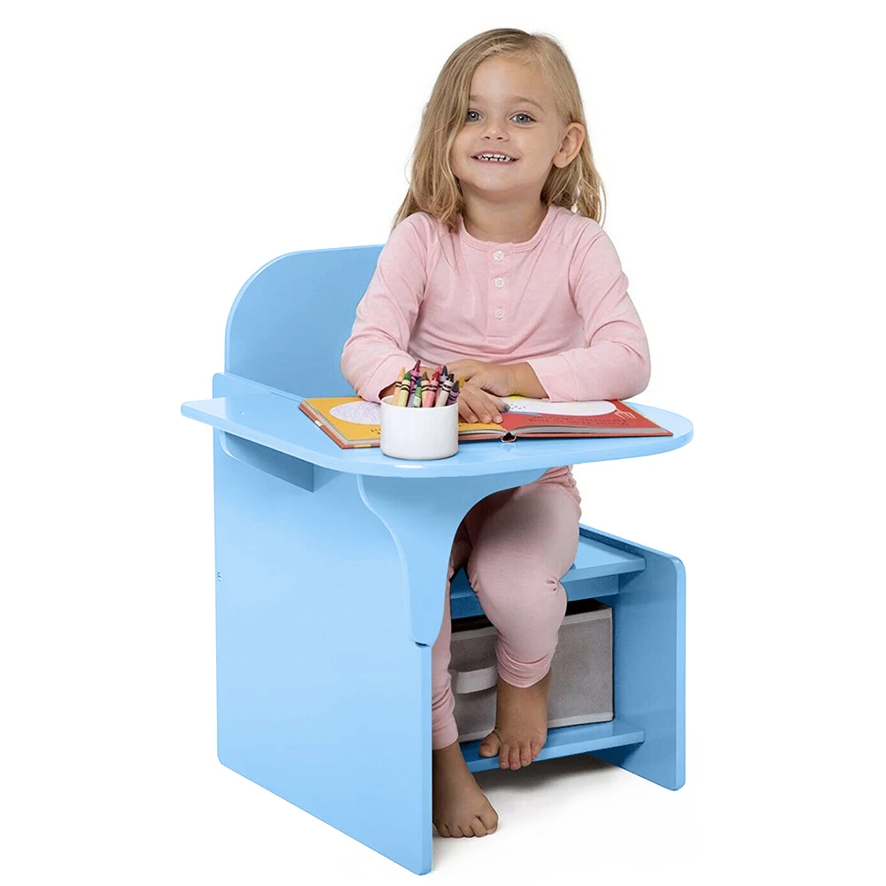 2-in-1 Wooden Kids Desk Chair Set with Storage Bin