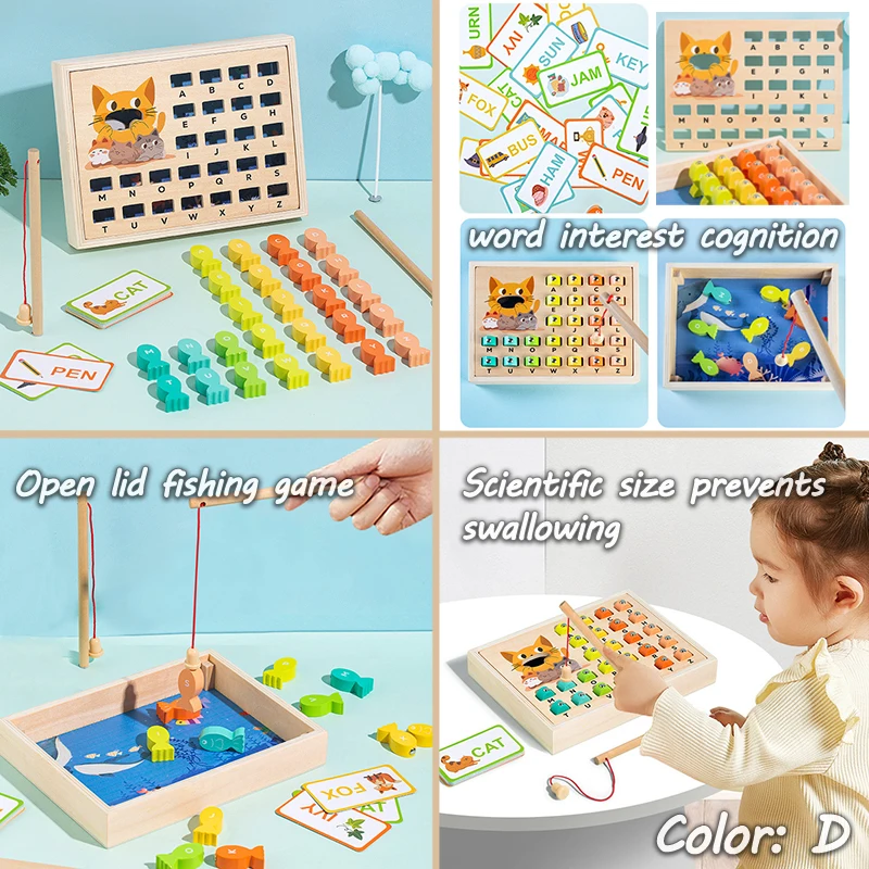 Kids Wooden Montessori Magnetic Fishing Toys Learning Alphanumeric Colors Matching Sorting Interactive Game Early Education Toys