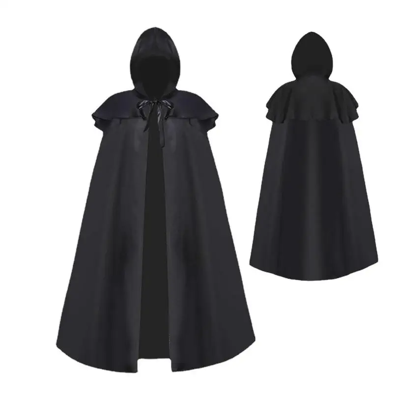 

Halloween Hooded Cloak Unisex Halloween Cape With Hood Black Hooded Witch Wizard Vampire Cape For Stage Masquerade Artistic