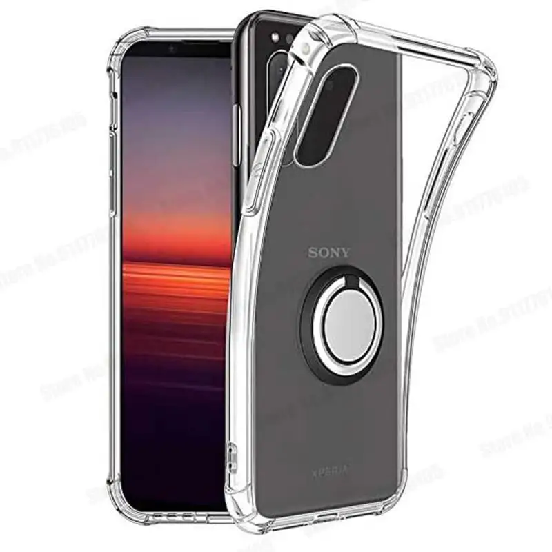 Clear Silicone Shockproof Case with Ring Holder and Airbag Protection