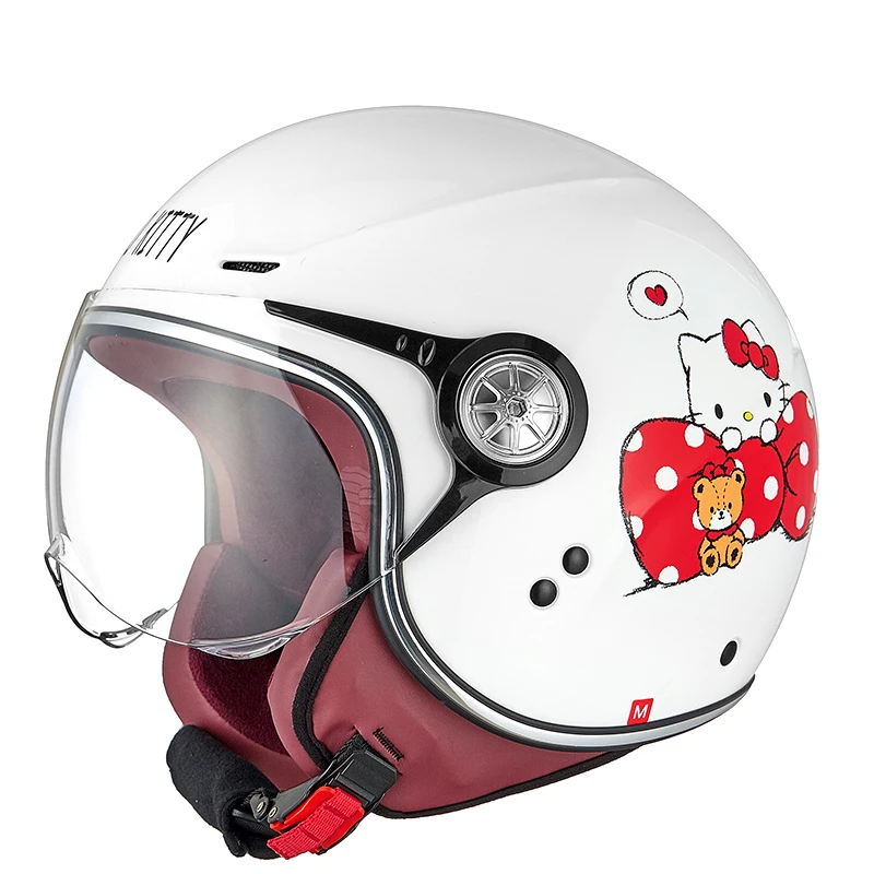 

Мотоциклетный шлем Hello Kitty для девочек и мальчиков, милая мультяшная модель, универсальный велосипедный полушлем на все сезоны, подарок на день рождения