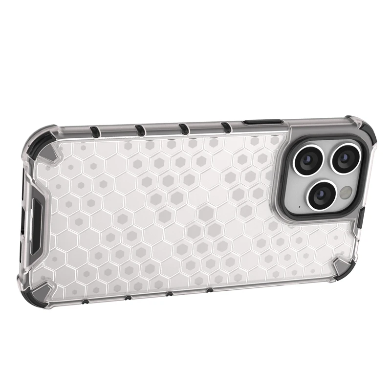 Honeycomb Clear Stødsikkert Etui Til Hybrid TPU Transparent Armor Cover iPhone 7 8 Plus 11 12 13 14 15 Pro Max_voghion.com