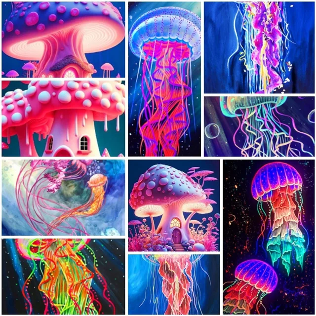 Glow Jellyfish Mushroom Painting By Number 40 50 Acrylic Paint Crafts Kits For Adults Decoration Home Child s Gift Wholesale HOT