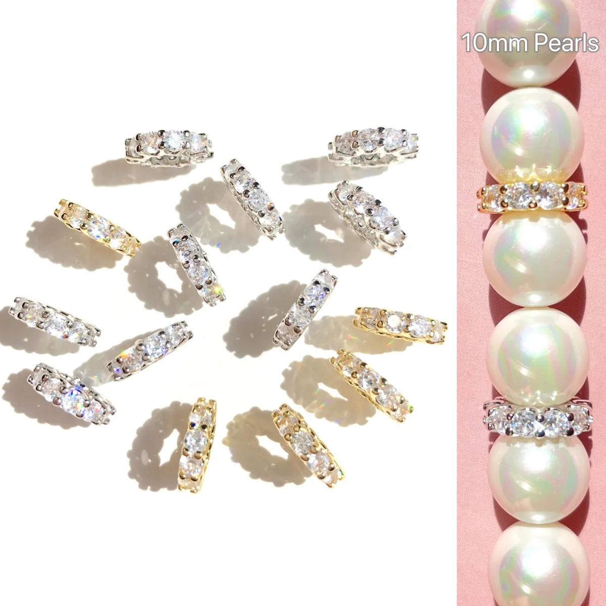 20 Stück 10,5 mm Zirkonia Pave Rondelle Rad vergoldete Abstandshalter Perlen für Armband Halsketten Ohrring Schmuck DIY Herstellung Komponenten