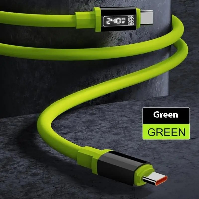 240W 타입-C to 타입-C 1.5m USB 충전 케이블 고속 충전 실시간 전력 표시 기능 (여행, 사무실, 학생용)