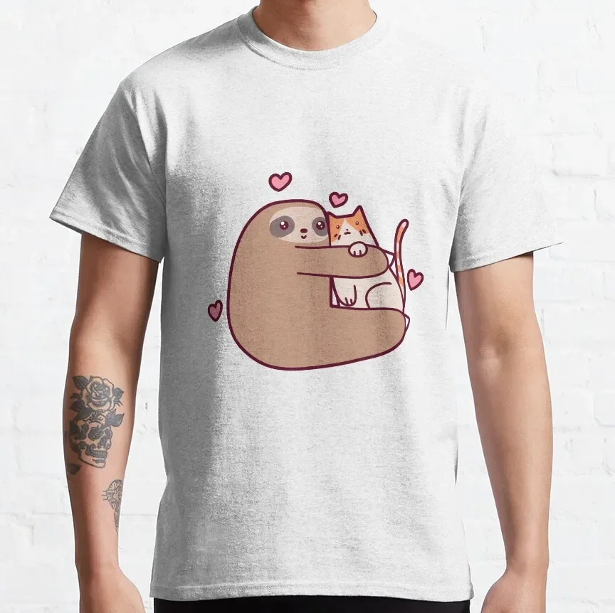 

Sloth Loves Cat T-Shirt clothes for men mens cotton t shirts