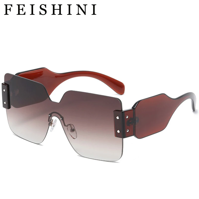 

Feishini 2024 Fashion Rimless Sunglasses Woman Black Gradient Sun Glasses Female Big Frame Modern Retro Vintage Oculos De Sol