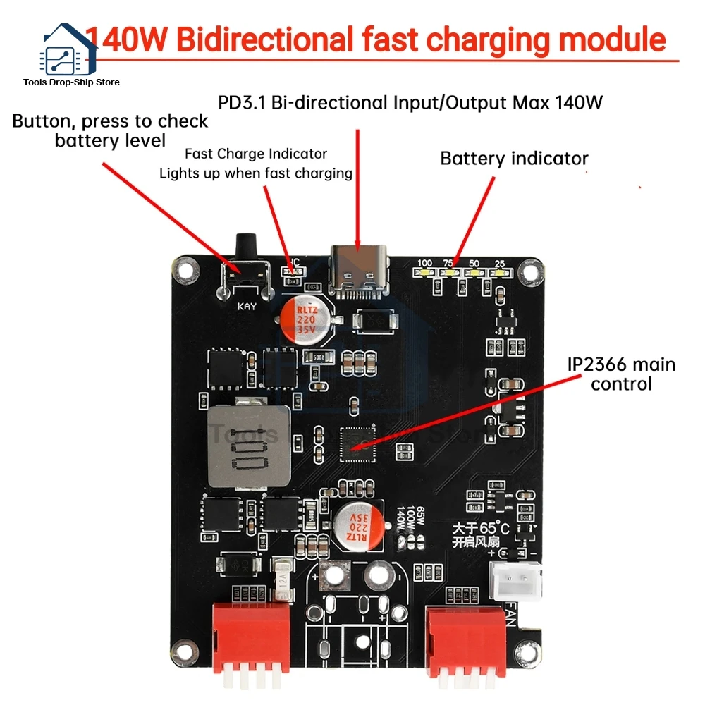140W IP2366 PD3.1 Bidirectional Fast Charging Module 2S 3S 4S 5S 6S ...