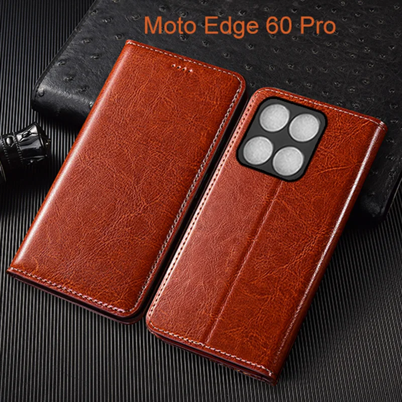Crazy Horse Genuine Leather Flip Case with Card Holder and Fall Prevention