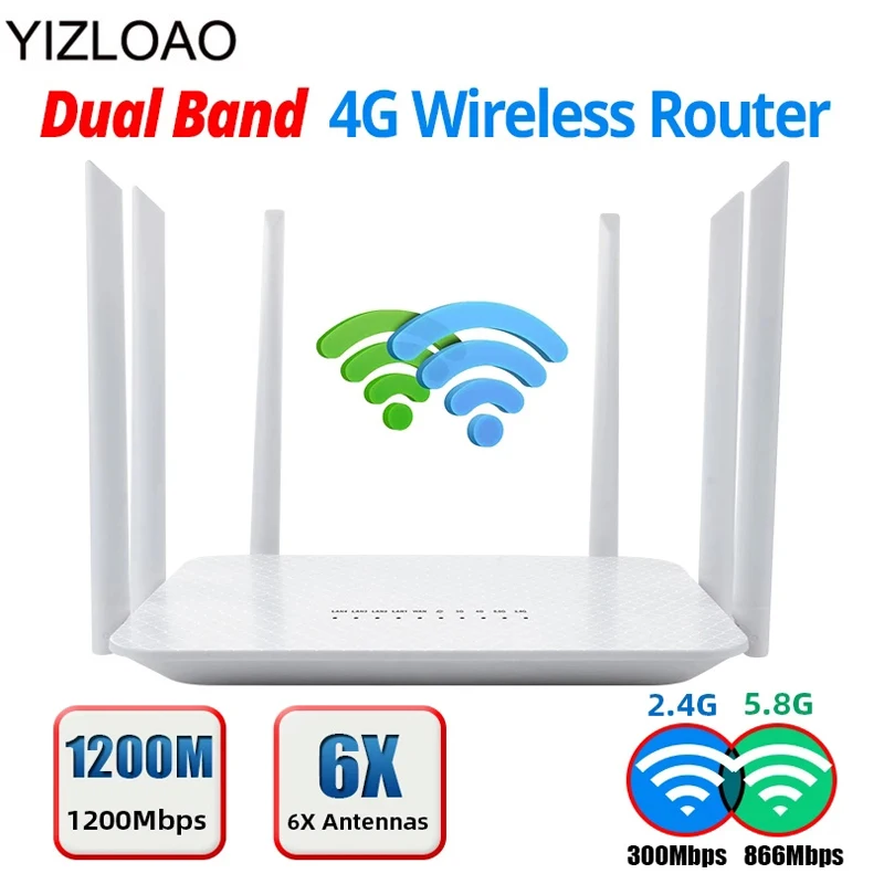 Wi Fi Router YIZLOAO LT260A 4G 1200Mbps Wireless CPE Gateway Dual Band 2.4G/5.8GHz 5G B7 B20 B28 Mobile Hotspot Modem AP 6 Antenna