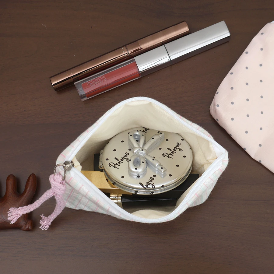 Chic Pink Striped Makeup and Accessories Bag