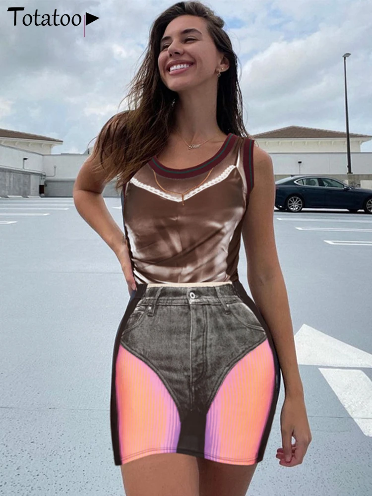 

Totatoop 3D Jeans Print Bodycon Mini Skirts For Women 2023 Summer High Waist Slim Mini Skirts Y2K Casual Bottoms Night Clubwear
