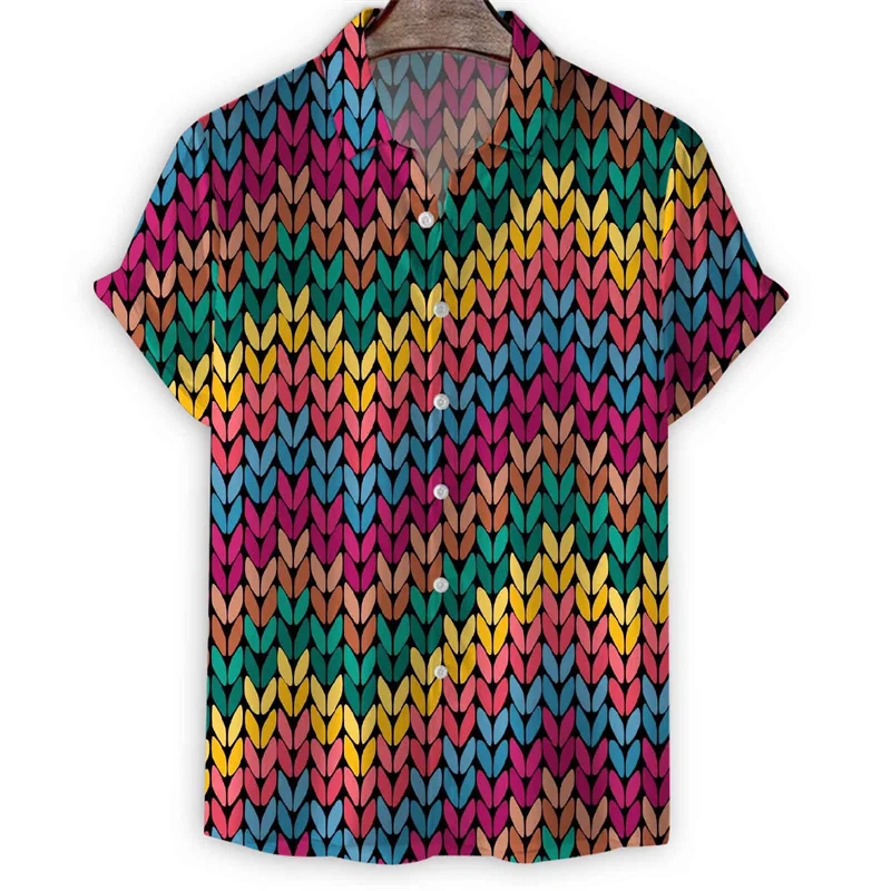 

Creative Yarn Pattern 3d Print Shirt For Men Summer Hawaiian Shirts Personality Short Sleeves Tops Lapel Button Loose Blouse