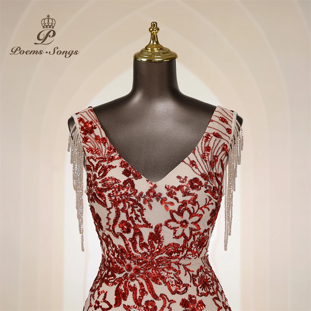 Customized Sexy beaded sleeves Mermaid Evening Dresses For Women Prom Dresses Maxi dress Party dress Beautiful evening gowns 2