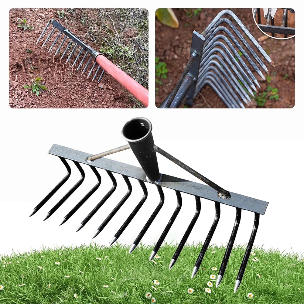 Description Picture 6 of itemHigh Carbon Steel Nail Rake Multifunctional 4/7/9/12 Teeth Garden Rake Labour-Saving Gardening Weeding Rake Agricultural Tools