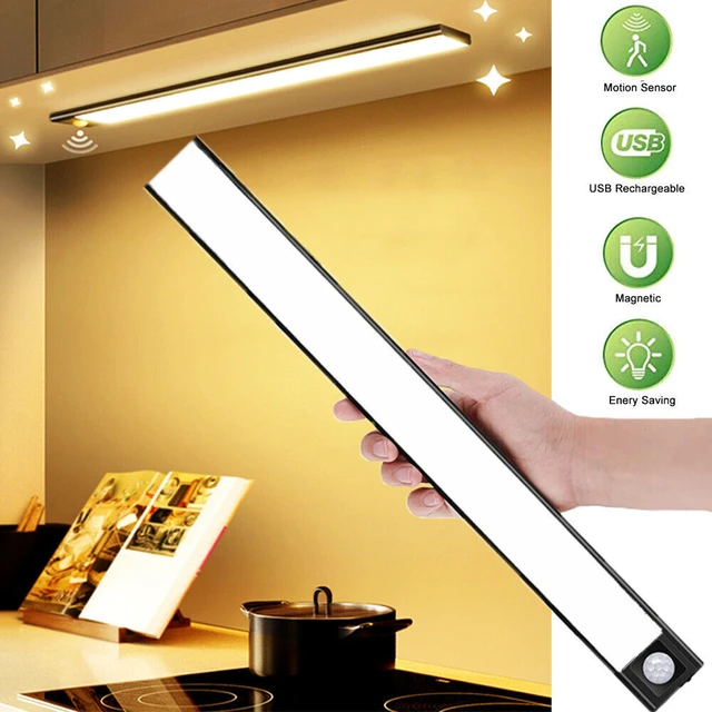 Lampe sous-meuble avec détecteur de mouvement, lumière de placard à  intensité variable de 30 cm, veilleuse magnétique rechargeable, argent