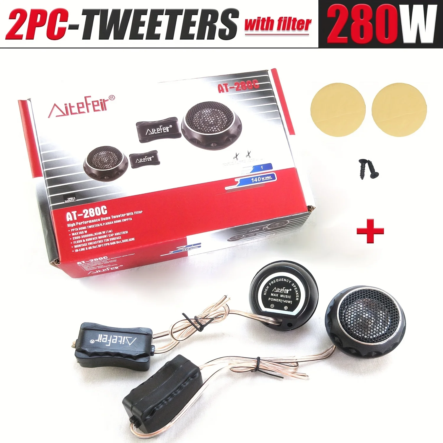 280W(2pcs*140W) Car Tweeters With Filter Stereo Speakers Music Soft Dome Balanced Car Tweeters Audio Silk Film Speaker Boxes